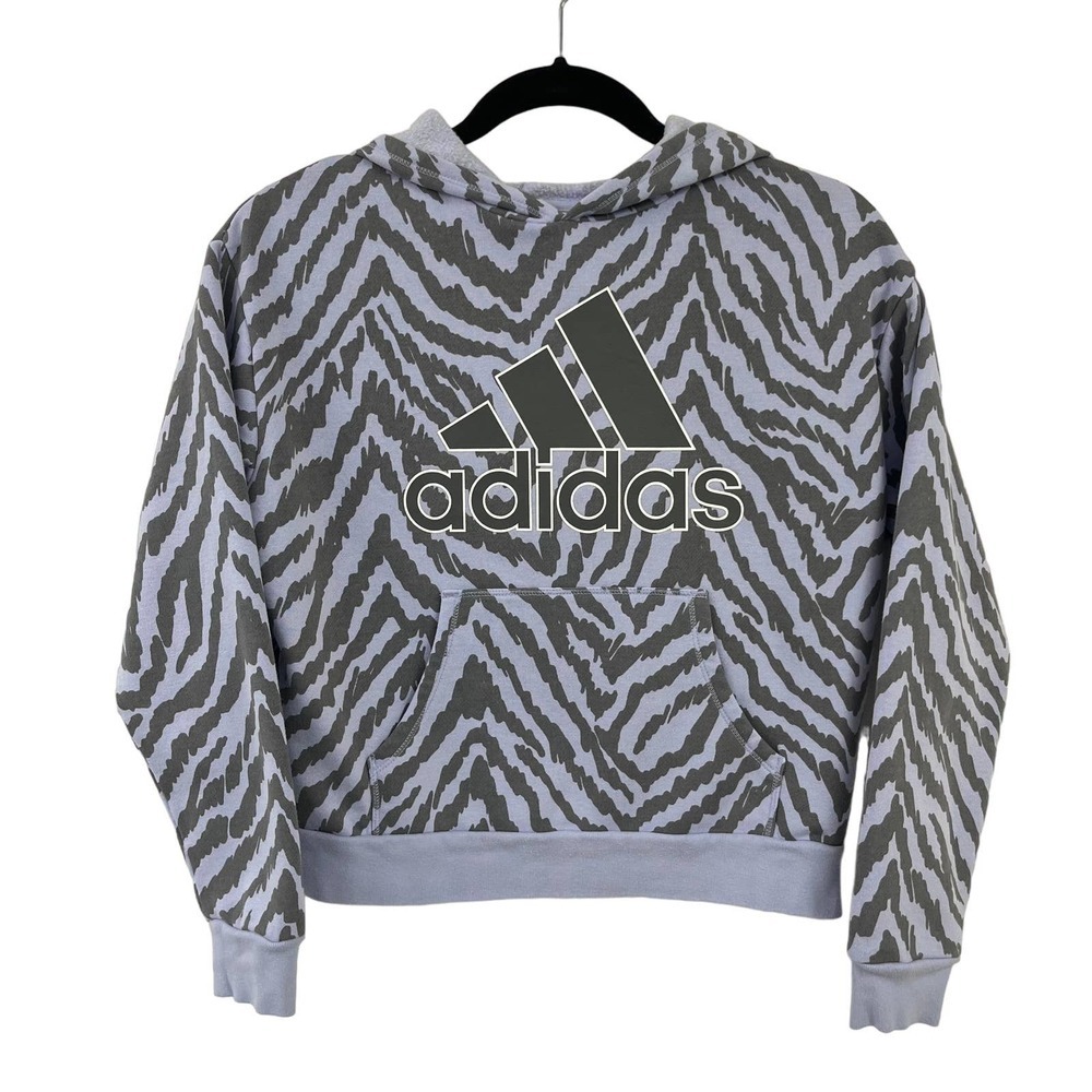 Adidas Girls Purple Grey Zebra Print Hoodie Medium